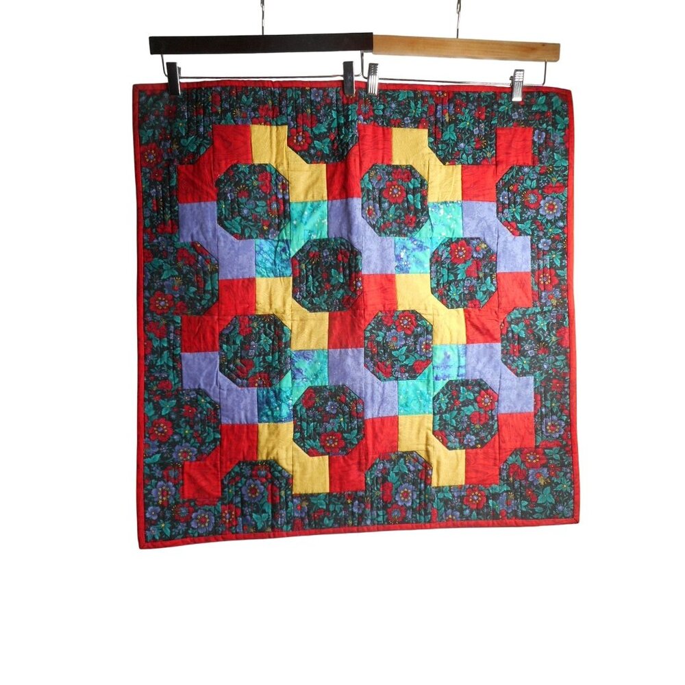 Vintage Patchwork Bow tie windows Quilted Wall Hanging Multicolor Square Shape